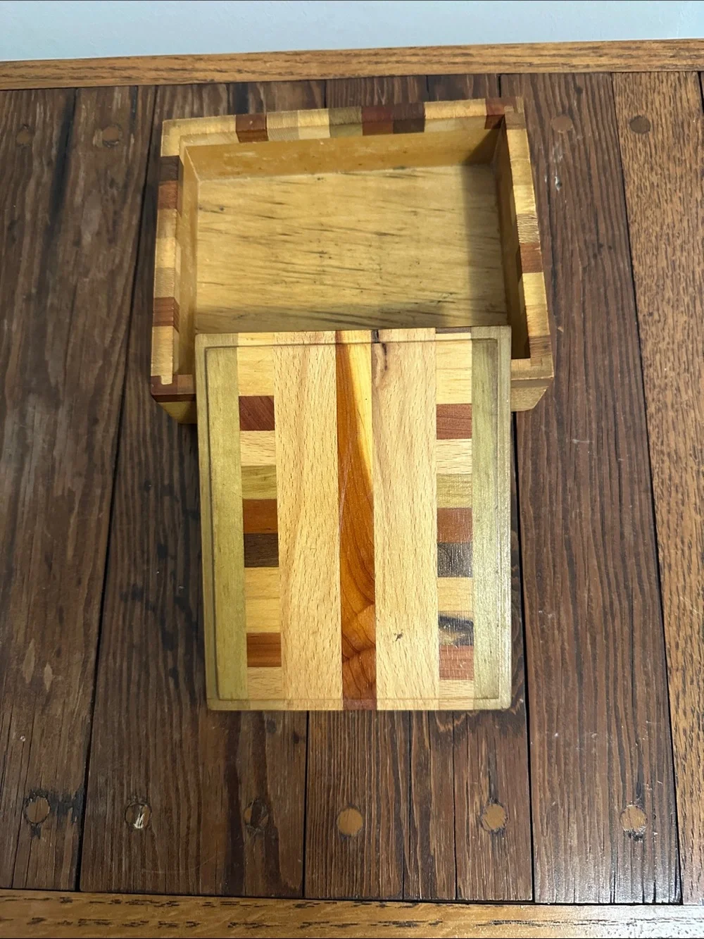 Handcrafted Wooden Decorative Box with Inlaid Accents